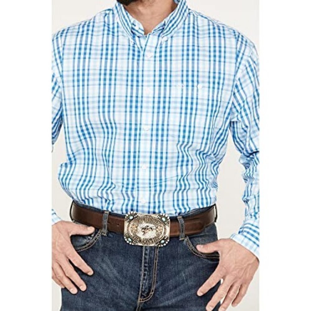 Wrangler Men's LG Long Sleeve Classic Fit Button Up Plaid Shirt - Blue